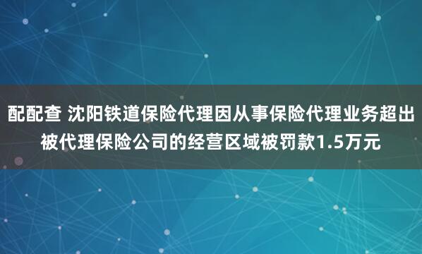 配配查 沈阳铁道保险代理因从事保险代理业务超出被代理保险公司的经营区域被罚款1.5万元